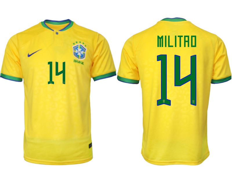 Men 2022 World Cup National Team Brazil home aaa version yellow #14 Soccer Jersey->customized soccer jersey->Custom Jersey